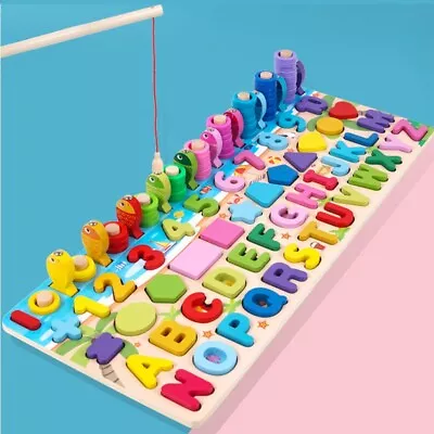 Montessori Shape Puzzle Matching Counting Fishing Game For Ages 3 4 5 Years Kid • $13.99