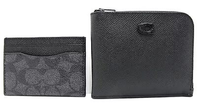 NEW Authentic COACH Crossgrain Leather 3 In 1 LZip Card Wallet Black/Charcoal • $125