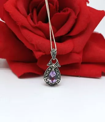 Sterling Silver  Marcasite Amethyst   4.59g 16  Necklace  CAT RESCUE • $19.99