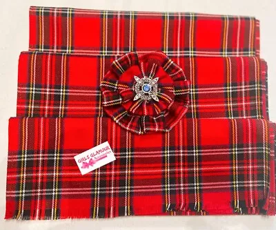 Royal Stewart Tartan Sash Rosette Burns Night Wedding Scottish Kilt Tie Stag Bl • £17.90