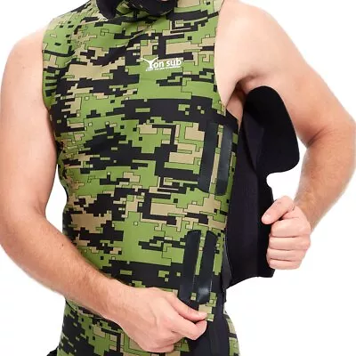 $64.75 • Buy 2MM Camo Spearfishing Wetsuit Vest Top With Hood Surf Shirt Diving Swimming