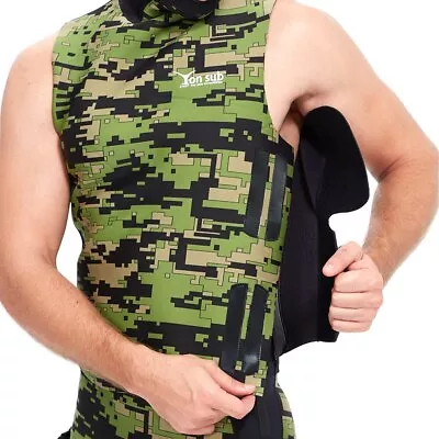 2MM Camo Spearfishing Wetsuit Vest Top With Hood Surf Shirt Diving Swimming • $63.34