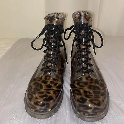 Madden Girl Boots Portland Size 7 Leopard Print Rain Combat Lace Up Shoes Womens • $16