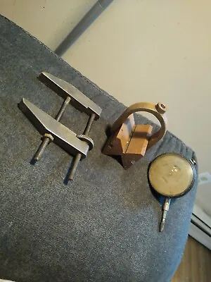 3-Vintage Machinist V Block   Clamp & Gauge As Found • $8.95