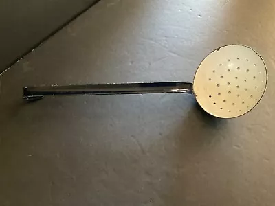 Dark Blue & White Vintage Enamelware Ladle Strainer Skimmer Hook Handle 13 1/4” • $17.99