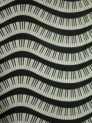 Wavy Piano Keyboard Music Black White Cotton Fabric Bthy • $7.50