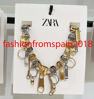 Zara New Woman Zip Pull Necklace Gold Silver 4548/031 • $38.79