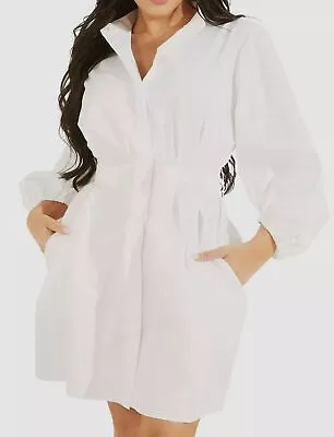 $128 Guess Women's White Antoinette Balloon Sleeve Shirt Dress Size S • $41.18