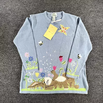 Quacker Factory Womens Sweater Large Blue Spring Bunny Rabbit Easter Knit • $49.98