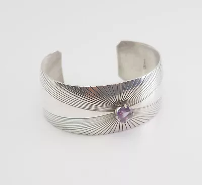 Vintage Sterling Silver And Amethyst Wide Cuff Bracelet By Silver Cloud • $120