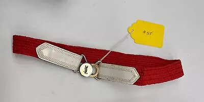 Yves Saint Laurent Vintage Red Stretch Belt White Leather Trim & Logo Buckle • $51