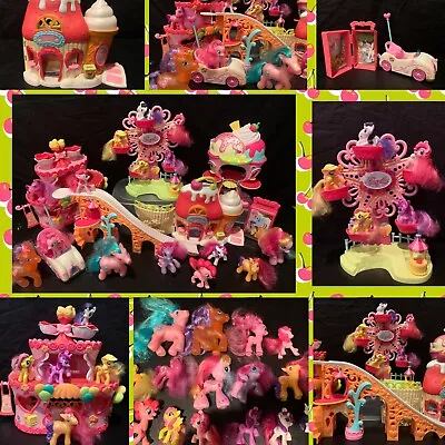 My Little Pony PONYVILLE SWEET SUNDAE AMUSEMENT PARK Lot + Ice Cream Parlor Shop • $78