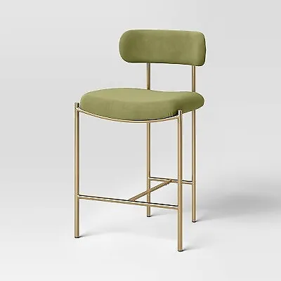 Orion Luxe Backed Counter Height Barstool With Brass Legs Olive Green Velvet - • $44.99