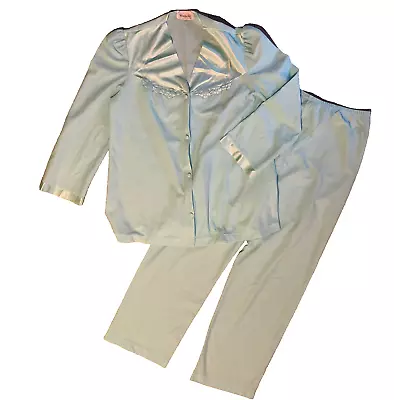 VTG  50s Vanity Fair Pajama Set Size M Long Sleeve Lightweight Satin Trim • $24.99
