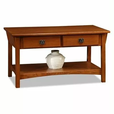 Leick Furniture Mission Two Drawer Storage Wood Coffee Table In Russet • $292.23