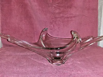 Vintage Candy/ Fruit Dish Clear Art Glass Bowl Sky Clear Murano Style 17 In Wide • $15.99