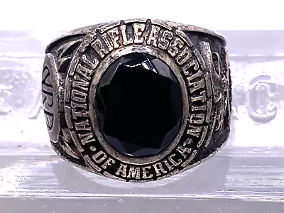 Vtg. NRA Sterling Silver Large Ring With Black Onyx Stone National Rifle Assn. • $75