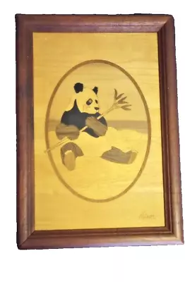 Hudson River Inlay Marquetry Wood Panda Holding Bamboo Signed By Nelson • $15