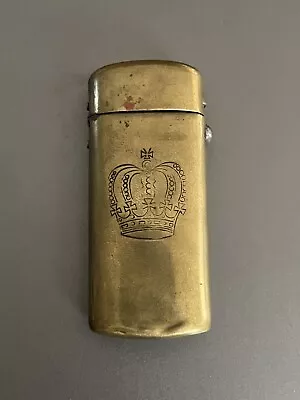 Antique Brass Match Safe With Striker & Kings Crown • $29.99