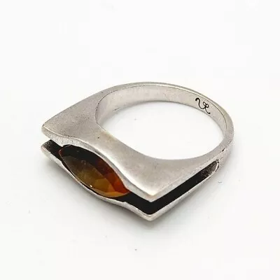 Modernist Faceted Citrine 950 Silver Mod Rectangular Square Dome Ring Sz. 6.5 • $56