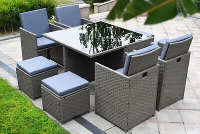 8-Seater Monument Rattan Cube Garden Furniture Set Black Brown & Grey • £449.99