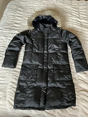 Gap Long Winter Girls Kids Black Hooded Down Puffer Coat Jacket Long Age 12-13 L • £20