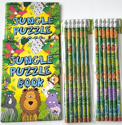 12 X Jungle Pencils  & 12 Colouring Puzzle Books Birthday Party Bag Fillers • £5.99