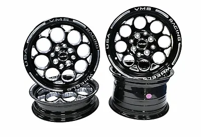 VMS Racing Front & Rear Wheels Black Modulo Drag Pack 15x3.5 15x8 5x120.7 5x4.75 • $1224.88