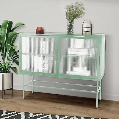 Tempered Glass Sideboard Console Table With 2 Fluted Glass Doors • $209