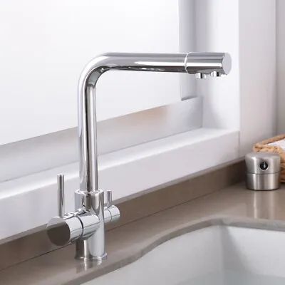 £45 • Buy Chrome 3 Way Double Handle Kitchen Mixer Sink Tap Pure Water Spout Filter Faucet