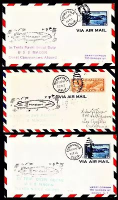 3 USS MACON ZRS-5 Naval Zeppelin Flight Covers Sunnyvale CA Chamber October 1934 • $19.95