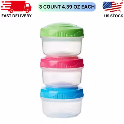 3 Count Mini Bites Small Food Storage Containers 4.39 Oz Pink Green & Blue Color • $11.98