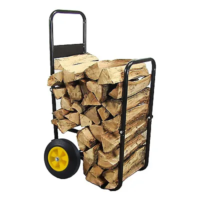 Firewood Log Cart Carrier Rack Trolley Wood Storage Mover Hauler With Wheels • $45.99