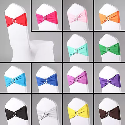 £1.99 • Buy 1/50/100 Elasticity Stretch Chair Cover Band With Buckle Slider Sashes Bow Decor