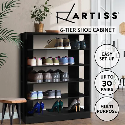 $69.95 • Buy Artiss Shoe Cabinet Shoes Organiser Storage Rack 30 Pairs Black Shelf Wooden