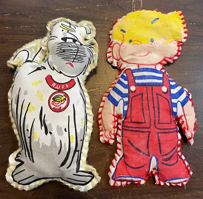 Vintage Dennis The Menace & Ruff Plush Dolls 11  Tall 1960's? Dairy Queen? • $39.90