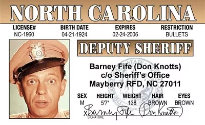 Barney Fife License Mayberry RFD NC Andy Griffin Magnet 2.5” X 3.5” Don Knotts • $4.25