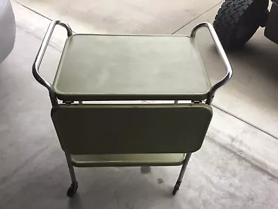 Vintage Cosco Rolling Kitchen Cart 2-Tier Drop Leaf Avocado Green Metal Cart • $194.99