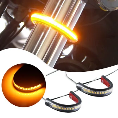 Super Bright Amber LED Fork Turn Signal Lights Strip For Motorcycle-Universal • $8.92