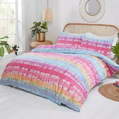 Tie Dye Duvet Cover Set Colourful Rainbow Stripes Bedding - Single & Double • £13.99