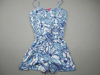 Lilly Pulitzer Romper Women XXS Blue Floral One Piece V-Neck Stretch Cotton • $27.99