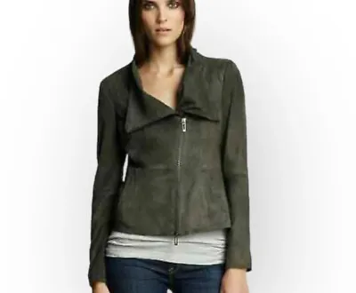 Vince Womens 100% Leather Olive Suede Zip Up Moto Jacket Size XS • $125