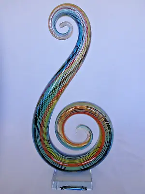 Vintage Murano Hand Blown Art Glass Sculpture Music Clef Note Abstract 14  • $54.99