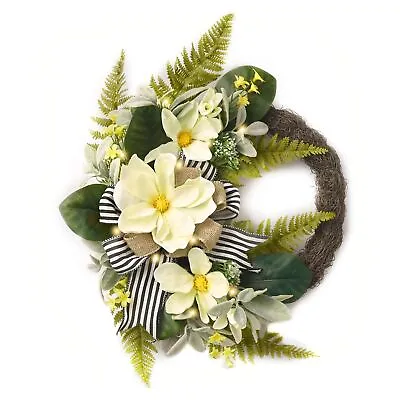 Valery Madelyn Pre-Lit Spring Magnolia Wreath For Front Door With Lights 20 I... • $88.43