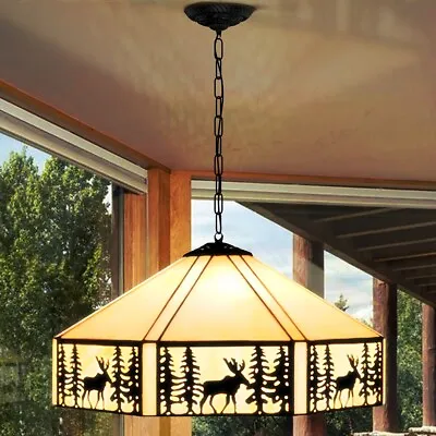 Pendant Light Fixture Chandelier Hanging Lamp Stained Glass Light Deer Deco Lamp • $124.09