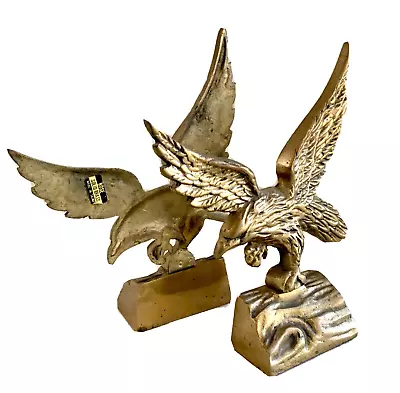 Vintage Solid Brass Bald Eagle Bookends - Rose Taiwan  8  High 7-1/2  Wide • $36