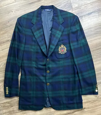 NWT Polo Ralph Lauren Black Watch Plaid Wool Crown Crest Blazer 40L Made In USA • $399.99