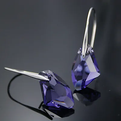 £11.52 • Buy Amethyst Purple Crystal Galaxy Diamond 925 Silver Drop Earrings Asymmetrical