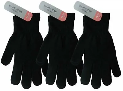 1-3 Pairs Mens Womens Black Magic Warm Stretch Winter Thermal Gloves UK • £2.99