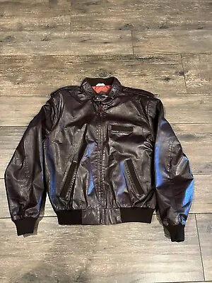 Vintage Members Only Bomber Jacket Europe Craft Men's 44 Brown Genuine Leather  • $35